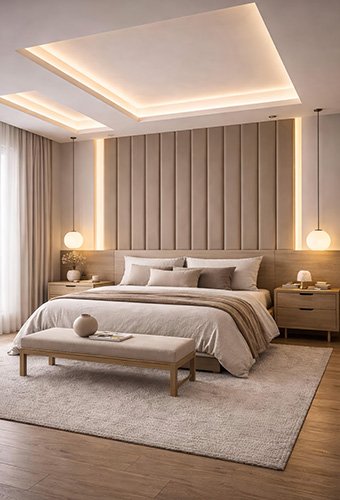 Leather Texture Bedroom Wall Panels for Resort Project