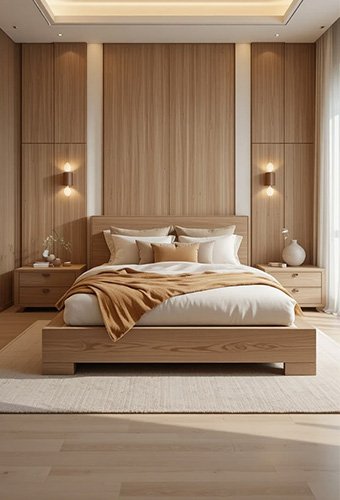 Wood Grain Bedroom Wall Panels for Apartment